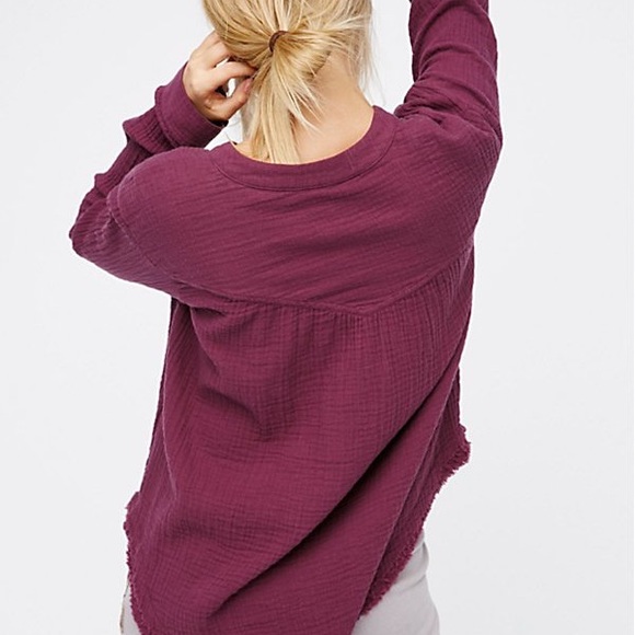 Free People Changing Horizons Gauze Crinkle Waffle Knit Pullover in Plum Purple - Picture 3 of 6